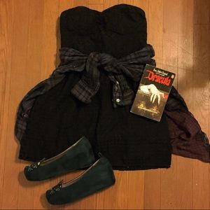 Black crochet eyelet strapless babydoll dress