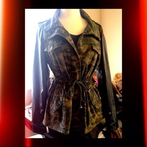 Sans Souci Urban Faux Leather Sleeves Camo Jacket