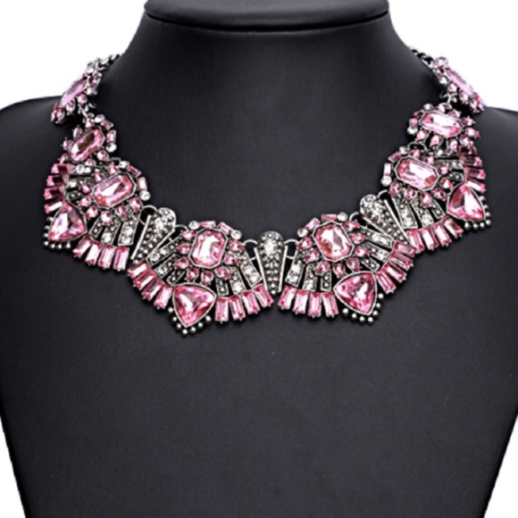 Jewelry - Pink Rhinestone Silver Statement Necklace