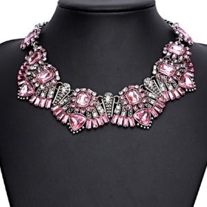 Pink Rhinestone Silver Statement Necklace