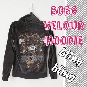 Black velour BCBG HOODIE NWT