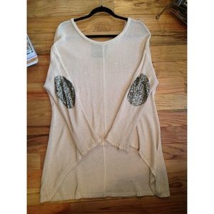 High-Low Sweater w/ Embellished Elbow Patches
