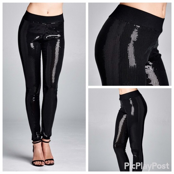 💟🆕BROOKE// BLACK SEQUIN PANTS - Picture 2 of 3