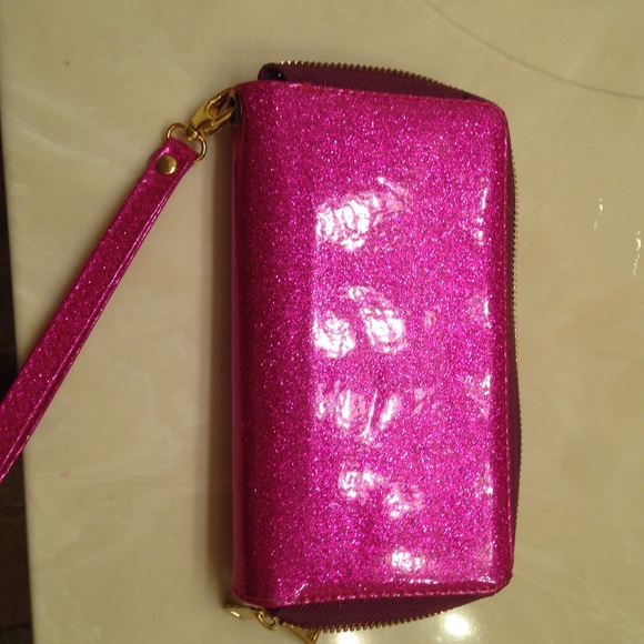 Hot pink glitter wallet wristlet