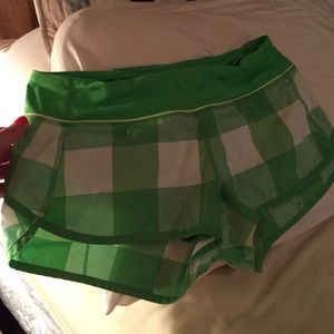 Lulu green check running shorts