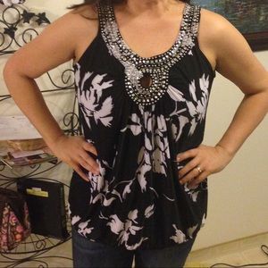 Black and white floral print top from Macy's