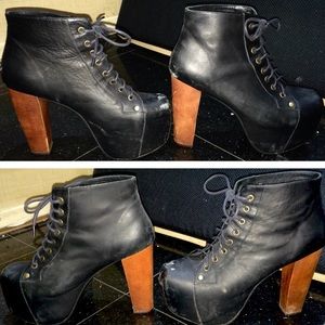 Lita Bootie Black Distressed Leather Heels
