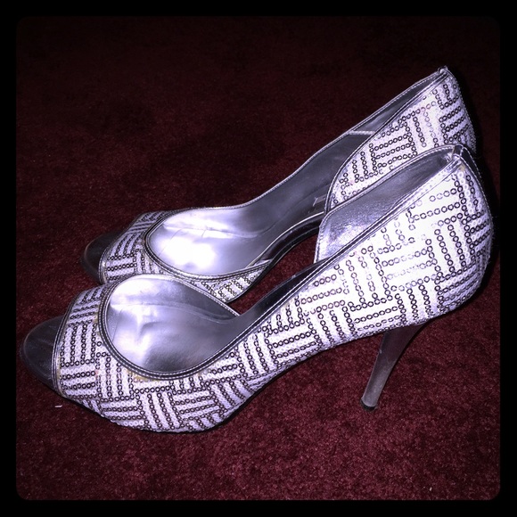 Silver peep toe pumps - Picture 1 of 3