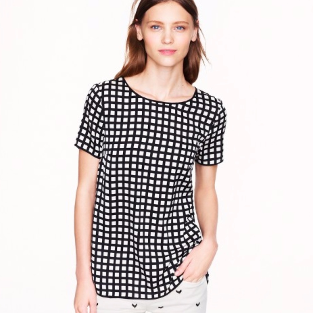 Jcrew Tipped silk tee in windowpane