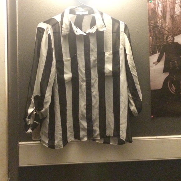 Black and white stripe sheer shirt