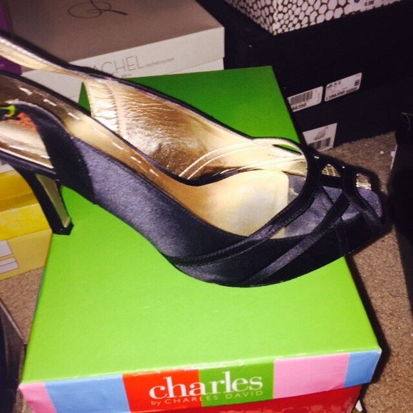 Black satin heels