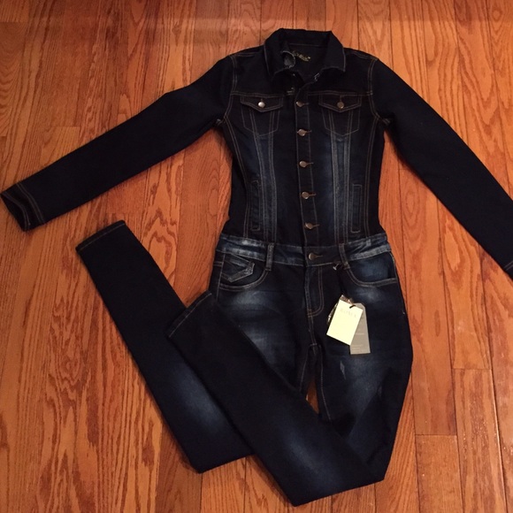 NWT Roma Gold Premium Long Sleeve Denim  Jumpsuit