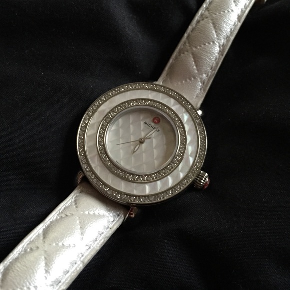 Michele Cloette White Leather Band Watch
