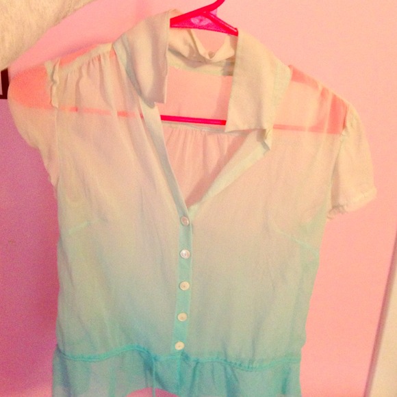 blue ombre short sleeved button down shirt