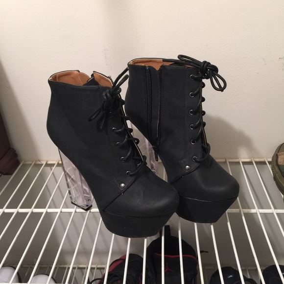 Black clear heel booties