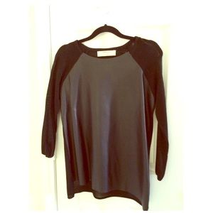 Zara Leather Panel Knit Sweater