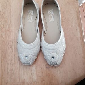 White sequined flats