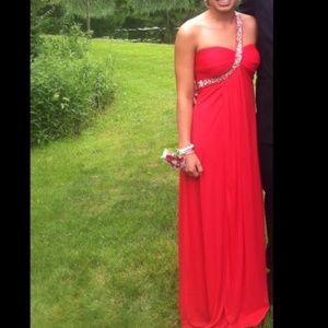 Fushia one shoulder prom dress