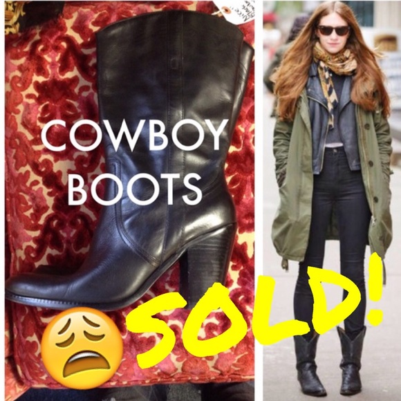 SOLD! GENUINE LEATHER Black Cowboy Boots