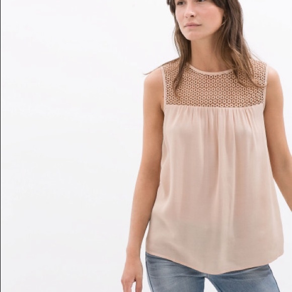 NWT Zara Combined Guipire Top Blouse Nude XS