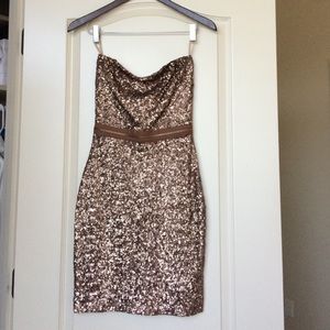 Dress The Population Bronze Sequin Strapless Dress