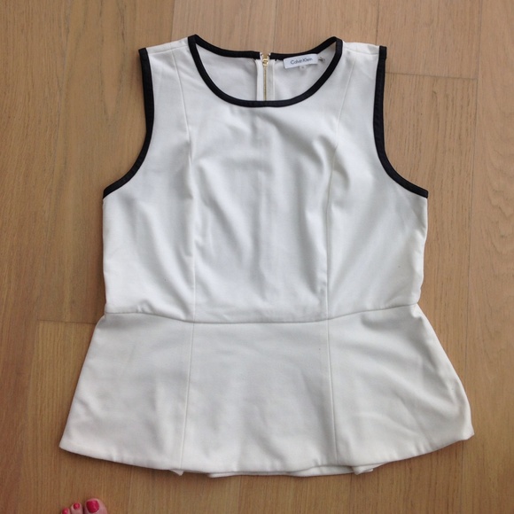 Calvin Klein b&w peplum with faux leather trim