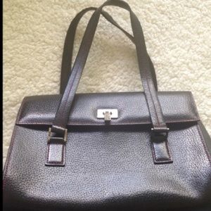 Black leather satchel handbag