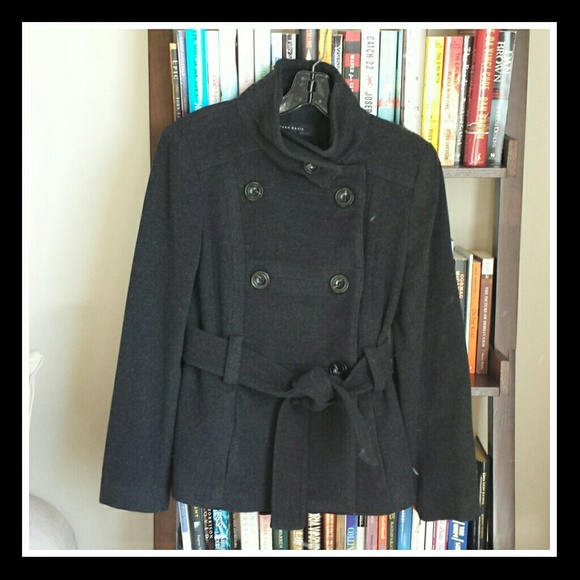 ZARA Double Breasted Wool Coat in Dark Charcoal