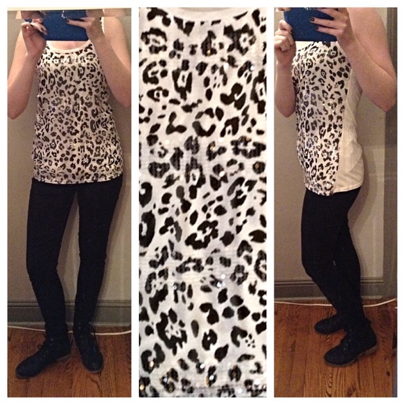 Express Animal Print Tank with Sequins - Picture 2 of 4