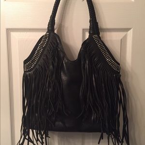 Black leather fringe purse