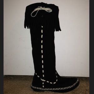 Jeffrey Campbell White and Black Fringe Boot
