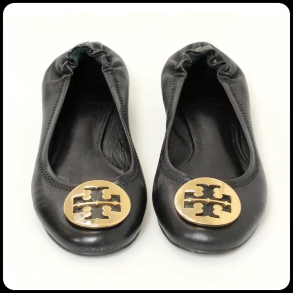 ❤️Host Pick Tory Burch Reva Ballet Flats Gold Logo - Picture 2 of 4