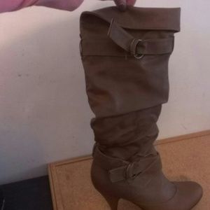 Brown boots small heal