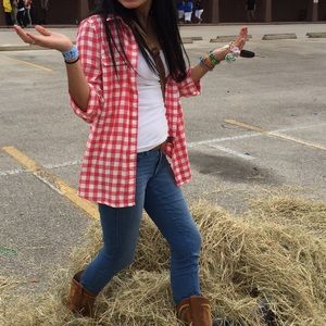 Cute red plaid shirt.