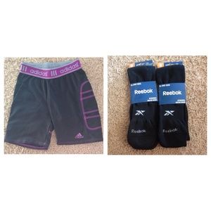 Softball sliding shorts and Reebok socks