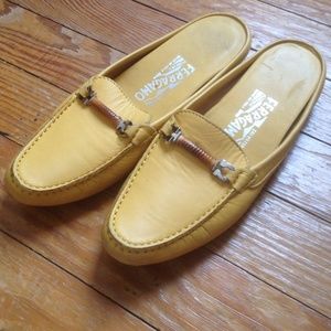 ✨Ferragamo yellow backless slip on loafers✨