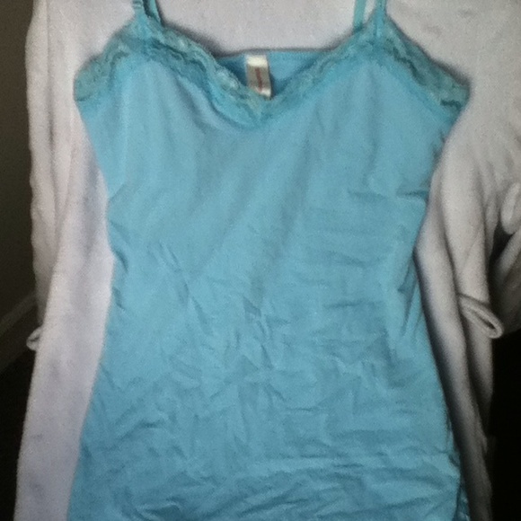 Sky Blue Cami with Lace Trim and Shelf Bra