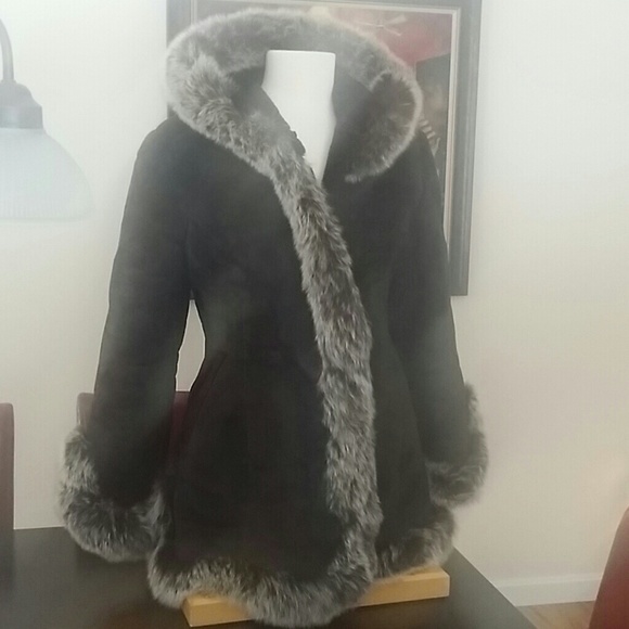 Russian leather coat with rabbit fur