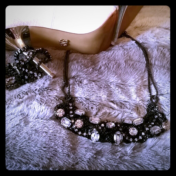 Gun metal, jewel neckalce.