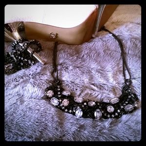 Gun metal, jewel neckalce.