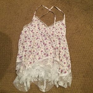 Floral and lace cross back tank