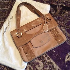 Tan and pink suede Max Azria satchel