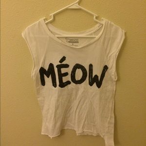 White shirt with the words meow