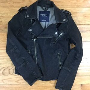 AE Black Denim Moto Jacket