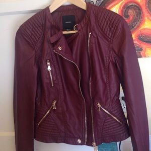 Burgundy Motorcycle Jacket By Forever 21