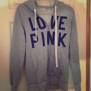 Grey love pink zip up hoodie