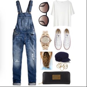 Hollister cropped overalls
