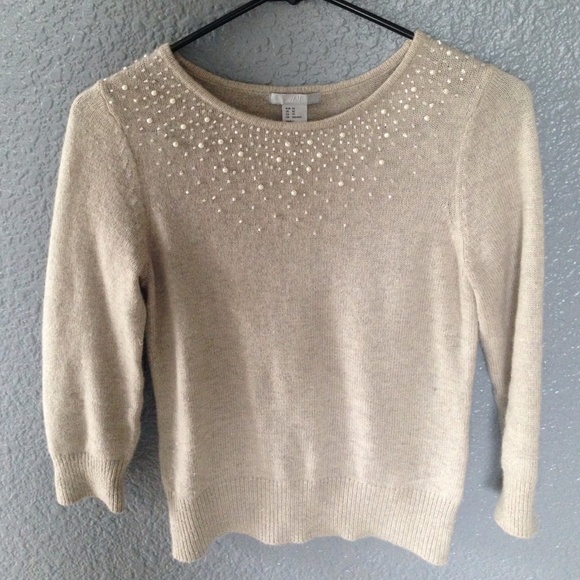 Beaded angora quarter sleeve sweater top