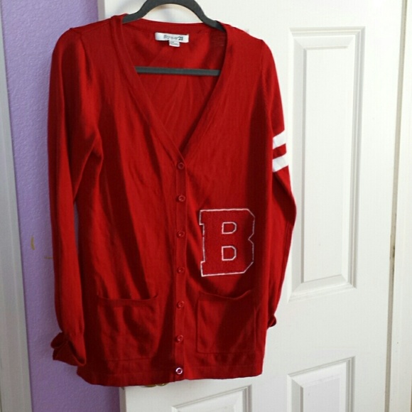 Red varsity style cardigan