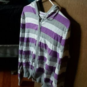 Striped Aeropostale Hoodie (White, Gray, Purple)